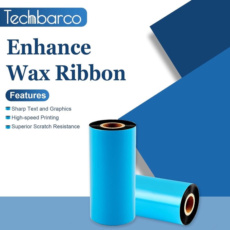 Techbarco Store 1 Rolls 6.02" x 1476' Premium Enhanced Wax Thermal Transfer Ribbon, 153mm x 450m Black Industrial Barcode Label Printer Ribbon - Compatible with Zebra, TSC, GoDex, Citizen, 1" Core - Image 2